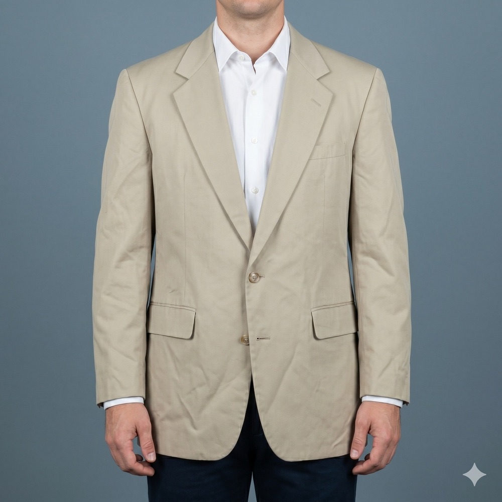 Saks Fifth Avenue Two-Button Blazer Sport Coat Tan Khaki Cotton Blend